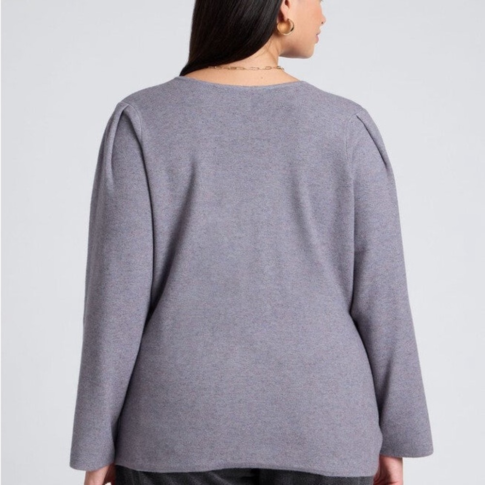 Eloquii Gray V-Neck Sweater Fitted Knit - Picture 2 of 9